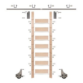 92in H | Unfinished Maple Rolling Ladder Hardware Kit | Satin Nickel Hardware | 8ft Track