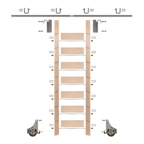 92in H | Unfinished Maple Rolling Ladder With Hardware Kit | Satin Nickel Hardware | 8ft Track