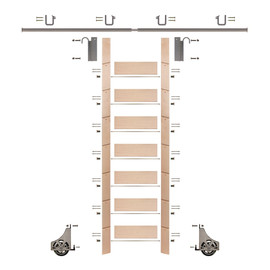 92in H | Unfinished Maple Rolling Ladder Hardware Kit | Satin Nickel Hardware | 8ft Track