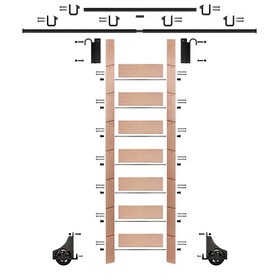 92in H | Finished Red Oak Rolling Ladder Hardware Kit | Black Hardware | 12ft Track