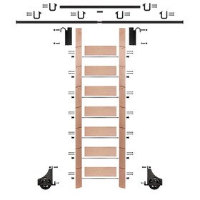 92in H | Red Oak Clear Pre Finished Rolling Ladder With Hardware Kit | Black Hardware | 12ft Track