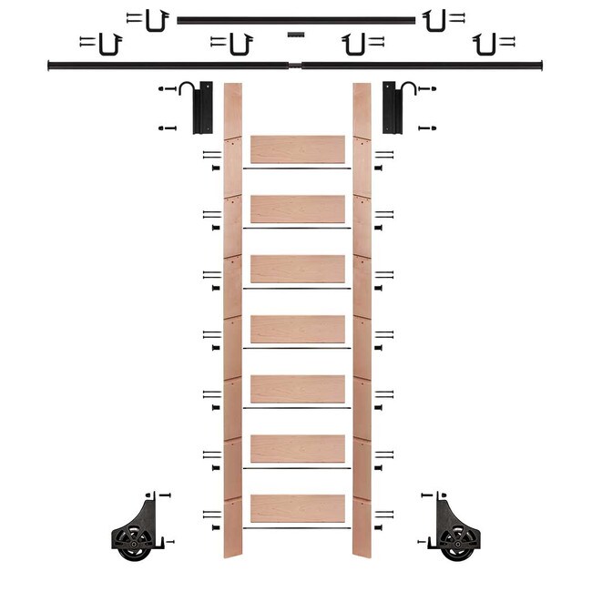 92in H | Finished Red Oak Rolling Ladder Hardware Kit | Black Hardware | 12ft Track