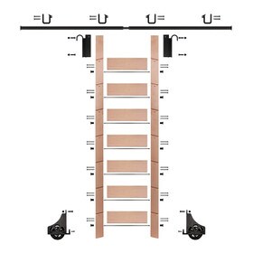 92in H | Unfinished Red Oak Rolling Ladder Hardware Kit | Black Hardware | 8ft Track