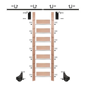 92in H | Unfinished Red Oak Rolling Ladder With Hardware Kit | Black Hardware | 8ft Track