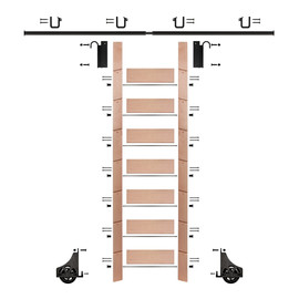 92in H | Unfinished Red Oak Rolling Ladder Hardware Kit | Black Hardware | 8ft Track