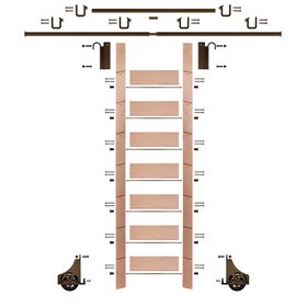92in H | Finished Red Oak Rolling Ladder Hardware Kit | Bronze Hardware | 12ft Track