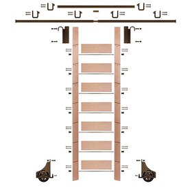 92in H | Red Oak Clear Pre Finished Rolling Ladder With Hardware Kit | Bronze Hardware | 12ft Track