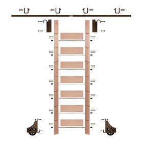 92in H | Red Oak Clear Pre Finished Rolling Ladder With Hardware Kit | Bronze Hardware | 8ft Track