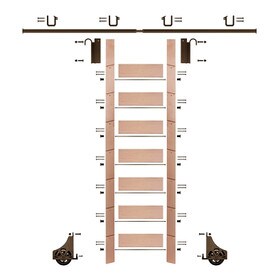 92in H | Unfinished Red Oak Rolling Ladder Hardware Kit | Bronze Hardware | 8ft Track