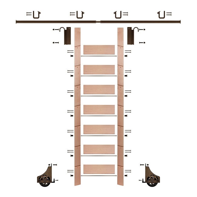 92in H | Unfinished Red Oak Rolling Ladder Hardware Kit | Bronze Hardware | 8ft Track