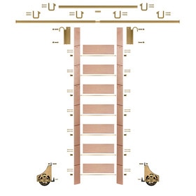 92in H | Unfinished Red Oak Rolling Ladder With Hardware Kit | Polished Brass Hardware | 12ft Track