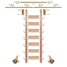 92in H | Finished Red Oak Rolling Ladder Hardware Kit | Polished Brass Hardware | 12ft Track