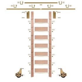 92in H | Red Oak Clear Pre Finished Rolling Ladder With Hardware Kit | Polished Brass Hardware | 12ft Track