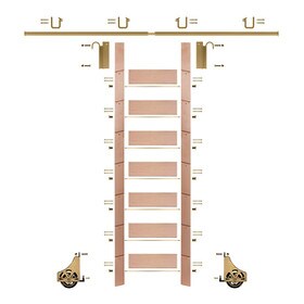 92in H | Finished Red Oak Rolling Ladder Hardware Kit | Polished Brass Hardware | 8ft Track