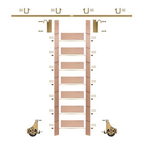 92in H | Red Oak Clear Pre Finished Rolling Ladder With Hardware Kit | Polished Brass Hardware | 8ft Track