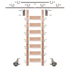 92in H | Finished Red Oak Rolling Ladder Hardware Kit | Satin Nickel Hardware | 12ft Track