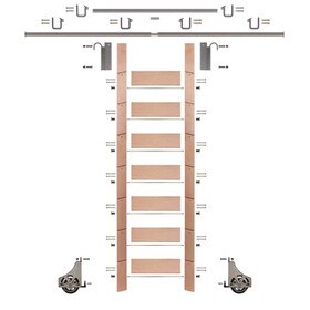 92in H | Red Oak Clear Pre Finished Rolling Ladder With Hardware Kit | Satin Nickel Hardware | 12ft Track
