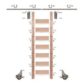 92in H | Red Oak Clear Pre Finished Rolling Ladder With Hardware Kit | Satin Nickel Hardware | 8ft Track