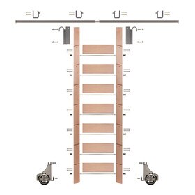 92in H | Unfinished Red Oak Rolling Ladder Hardware Kit | Satin Nickel Hardware | 8ft Track