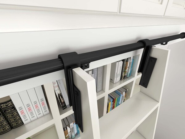 92in H | Unfinished Maple Rolling Ladder Hardware Kit | Black Hardware | 8ft Track