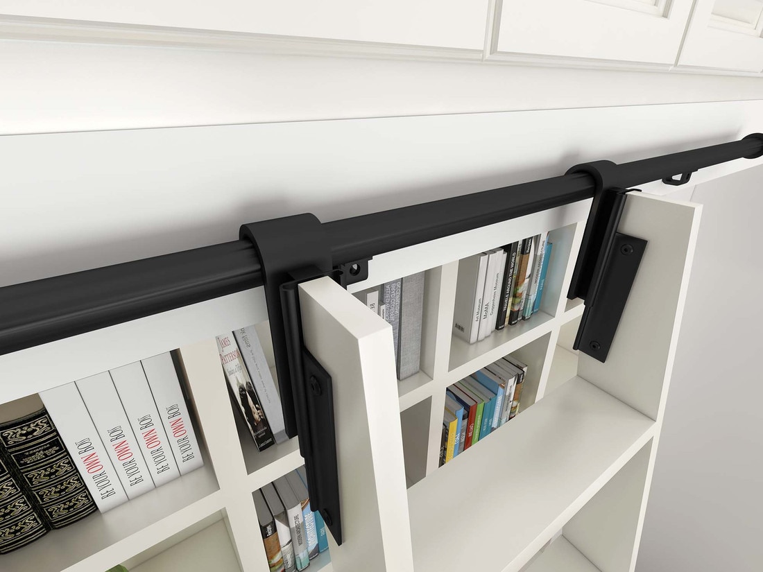 107in H | Unfinished Maple Rolling Ladder With With Hardware Kit | Black Hardware | 12ft Track