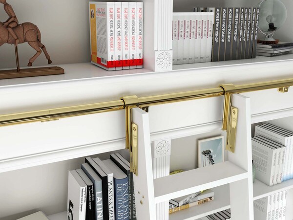 92in H | Finished Maple Rolling Ladder Hardware Kit | Polished Brass Hardware | 12ft Track
