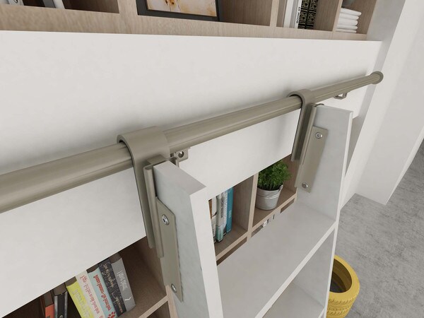 92in H | Finished Red Oak Rolling Ladder Hardware Kit | Satin Nickel Hardware | 12ft Track