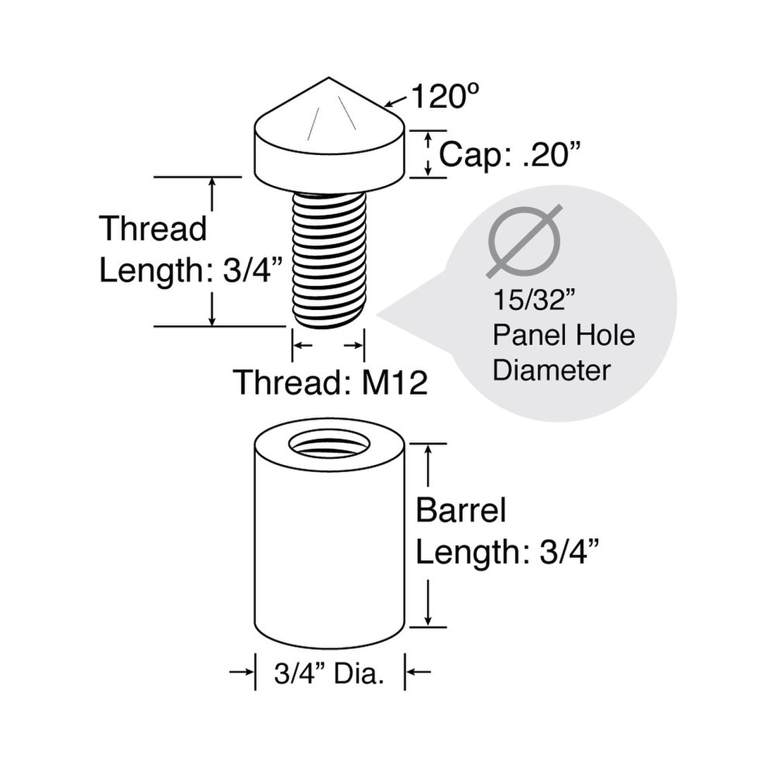 3/4in Dia x 3/4in Barrel Length | Polished Chrome | Cone Topped Series | Secure Fasten Standoff