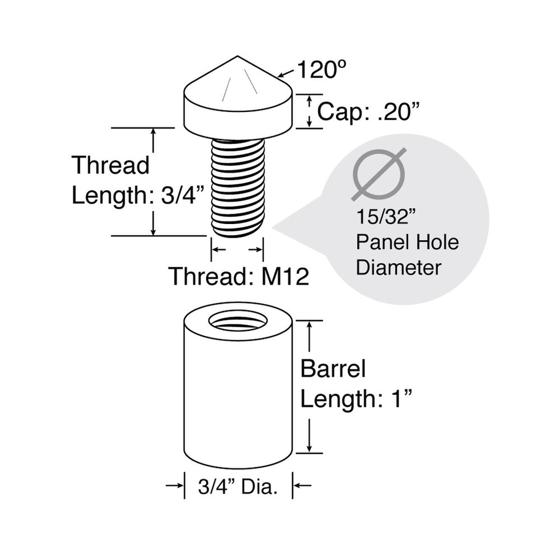 3/4in Dia x 1in Barrel Length | Polished Chrome | Cone Topped Series | Secure Fasten Standoff