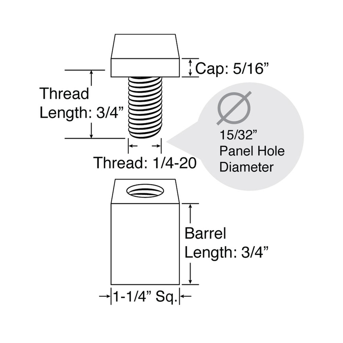 1-1/4in Sq x 3/4in Barrel Length | Aluminum Finish | Euro Square Easy Fasten Standoff