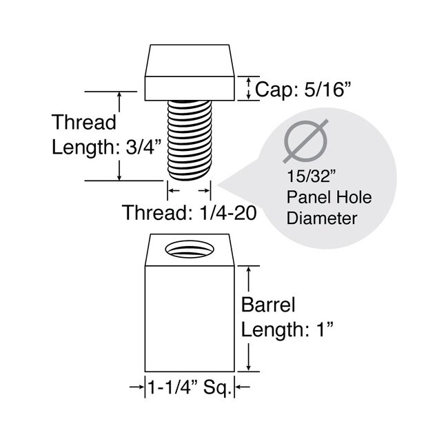 1-1/4in Sq x 1in Barrel Length | Euro Square Easy Fasten Standoff