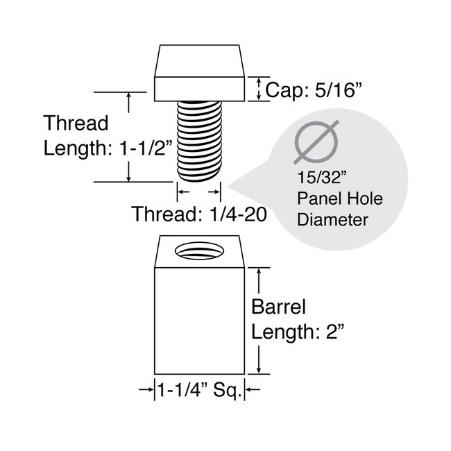 1-1/4in Sq x 2in Barrel Length | Euro Square Easy Fasten Standoff