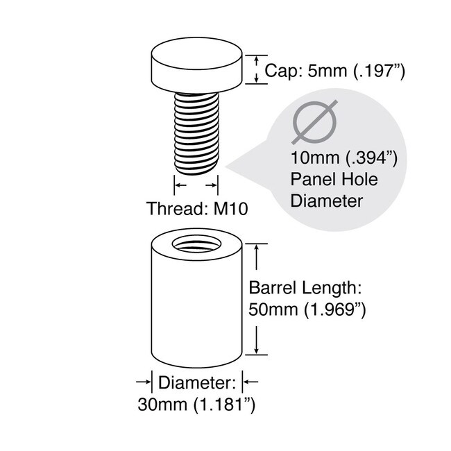 1-1/4in Dia x 2in Barrel Length | Polished Stainless Finish | Eco Solid Series | Easy Fasten Standoff