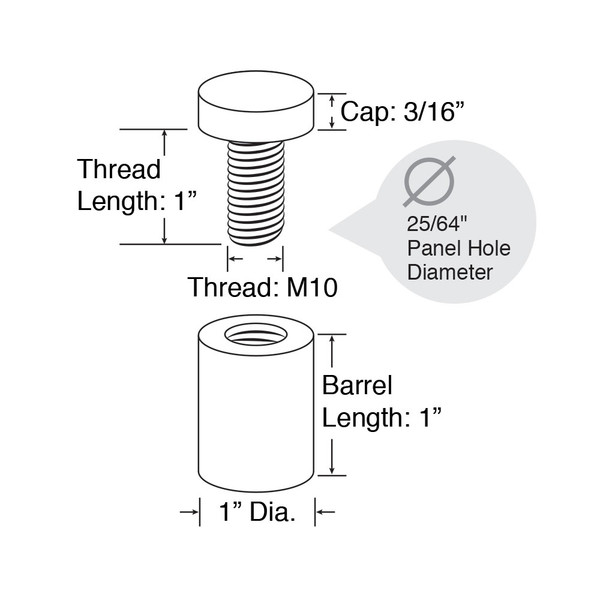 1in Dia x 1in Barrel Length | Eco Lock Series | Tamper Proof Standoff