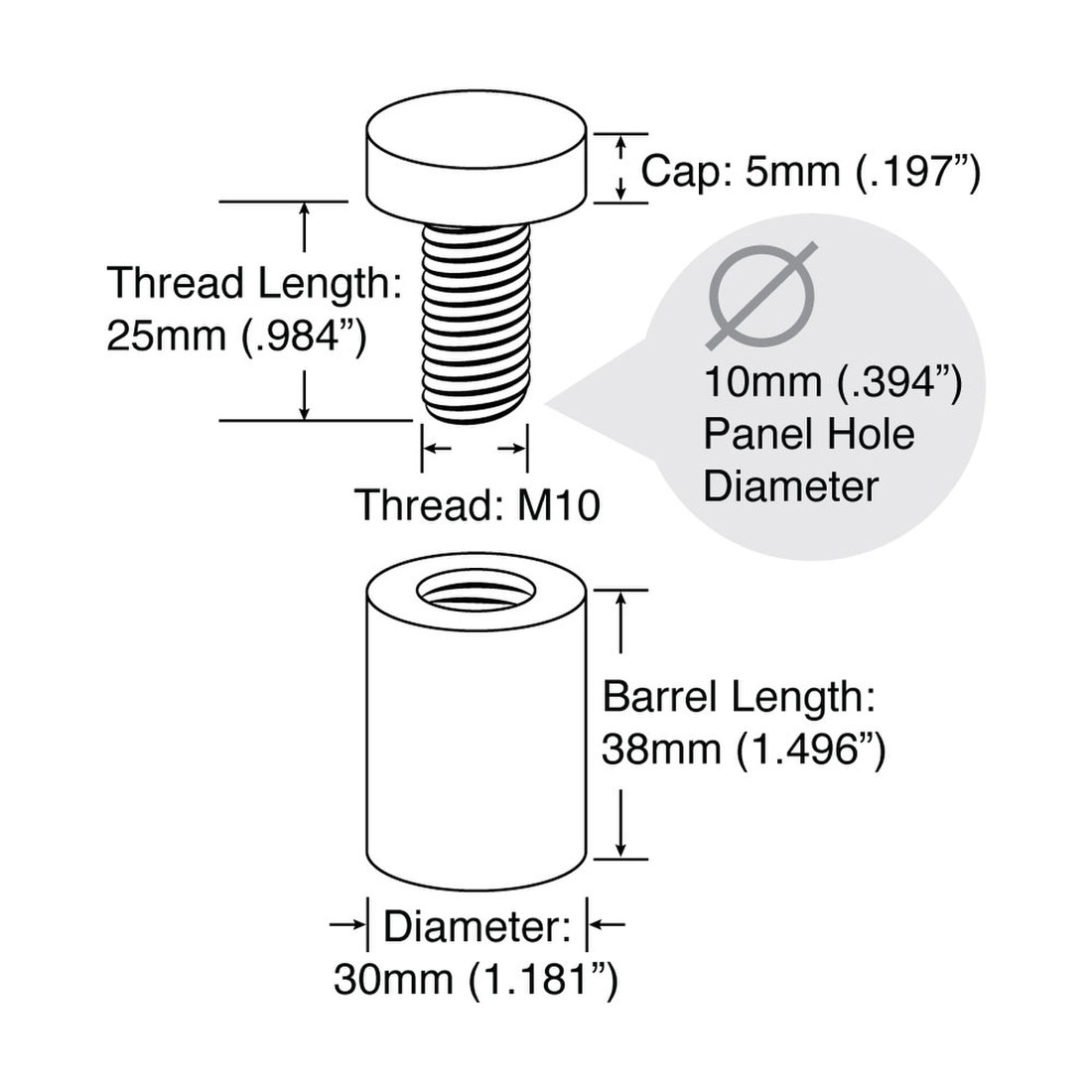 1/2" to 1-1/4" Dia x 1/2" to 2 Barrel Length | Eco Lock Series | Tamper Proof Standoff