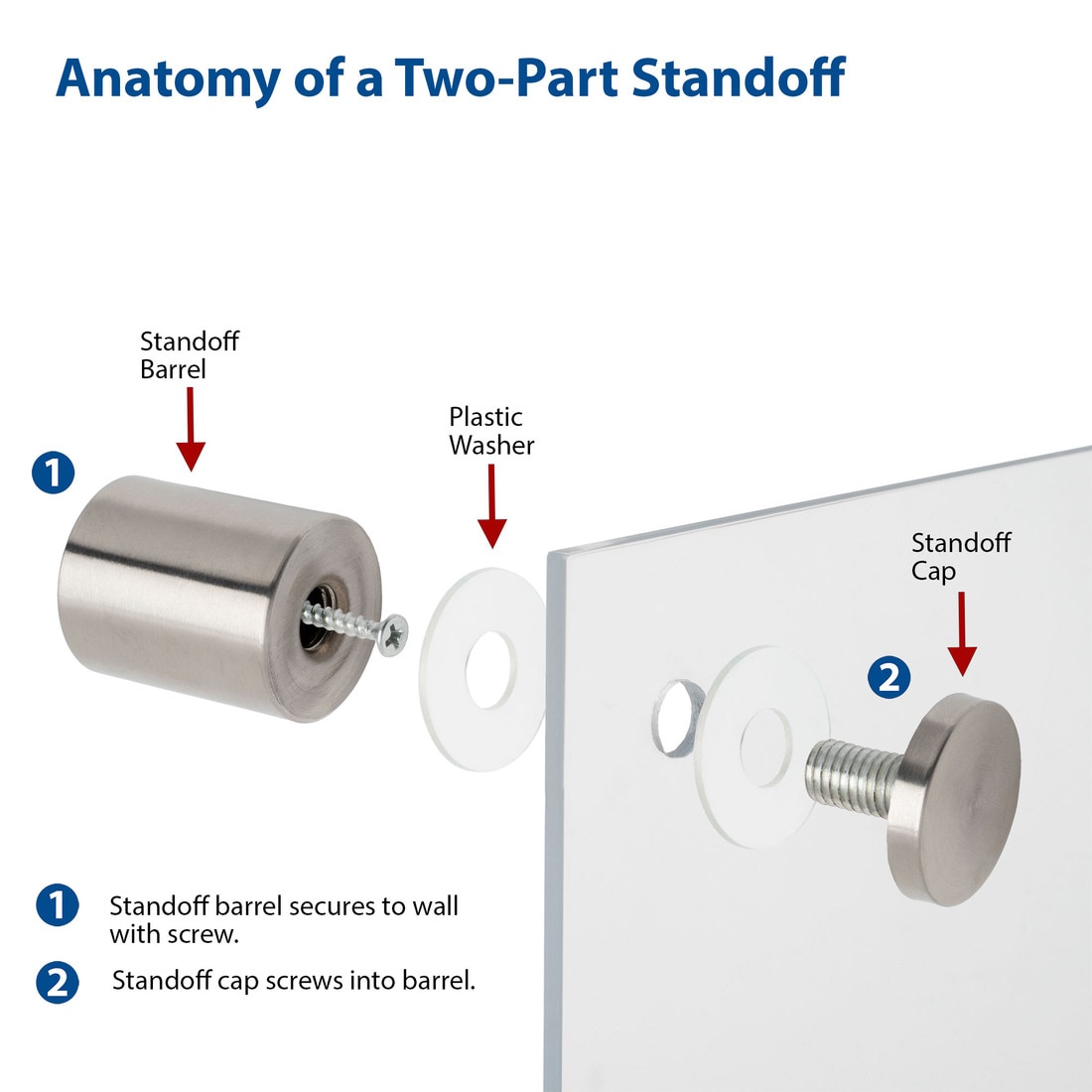 3/4in Dia x 4in Barrel Length | Polished Chrome | Cone Topped Series | Secure Fasten Standoff