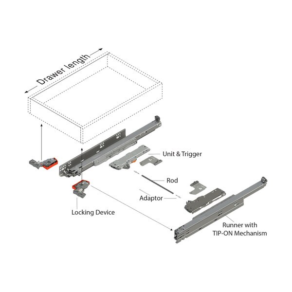 Blum | T60L1118W | Synchronization Rod with Tip-On Blumotion