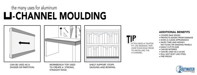 5/8in | Clear Anodized (Satin) Finish | Aluminum No Bow Shelf U Channel Moulding