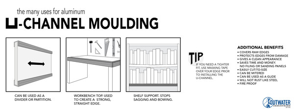 1/2in | Aluminum No Bow Shelf U Channel Moulding