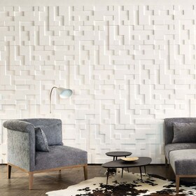 Orac Decor | High Density Polyurethane | 3D Wall Covering | Cubi Style 1 Wall Element | Primed White | 13-1/8in H x 13-1/8in W