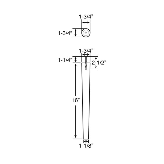 16in H x 1-3/4in Top x 1-1/8in Base | Unfinished Furniture Leg | WFL01-16 Series