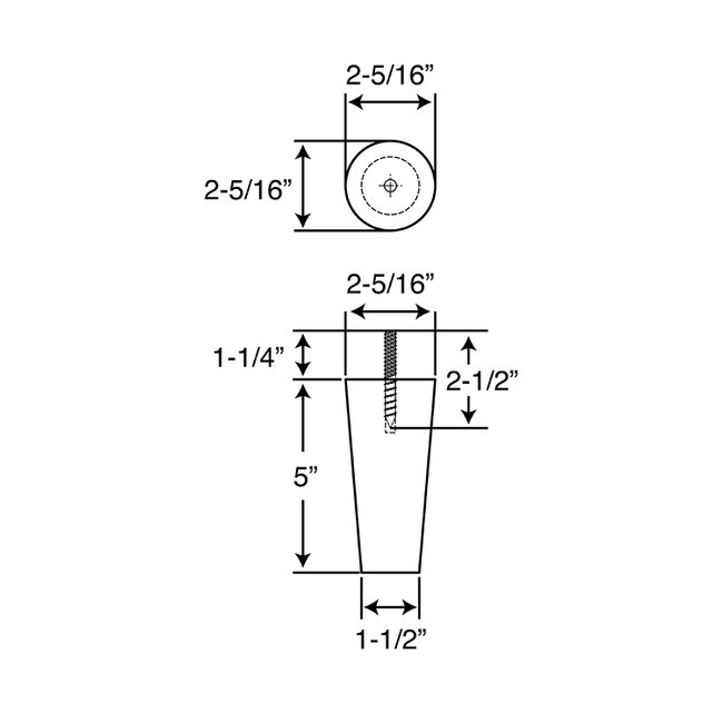 5in H x 2-5/16in Top x 1-1/2in Base | Unfinished | Furniture Leg | WFL08-5 Series