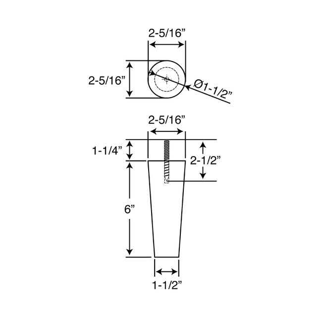 6in H x 2-5/16in Top x 1-1/2in Base | Unfinished | Furniture Leg | WFL11-6 Series