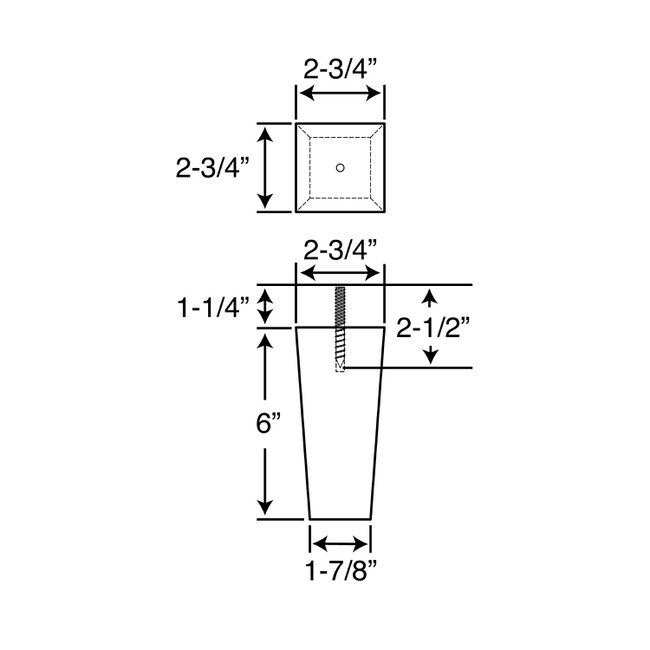 6in H x 2-3/4in Top x 1-7/8in Base | Furniture Leg