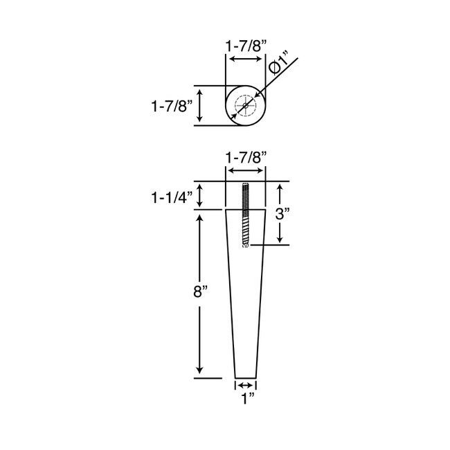 8in H x 1-7/8in Top x 1in Base | Furniture Leg