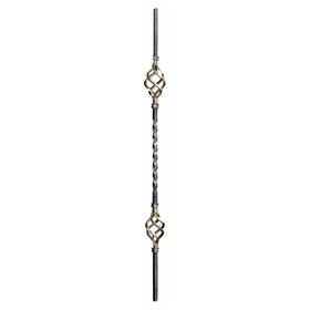 1/2" Square x 39-1/2" H Wrought Iron Baluster With Brass Baskets