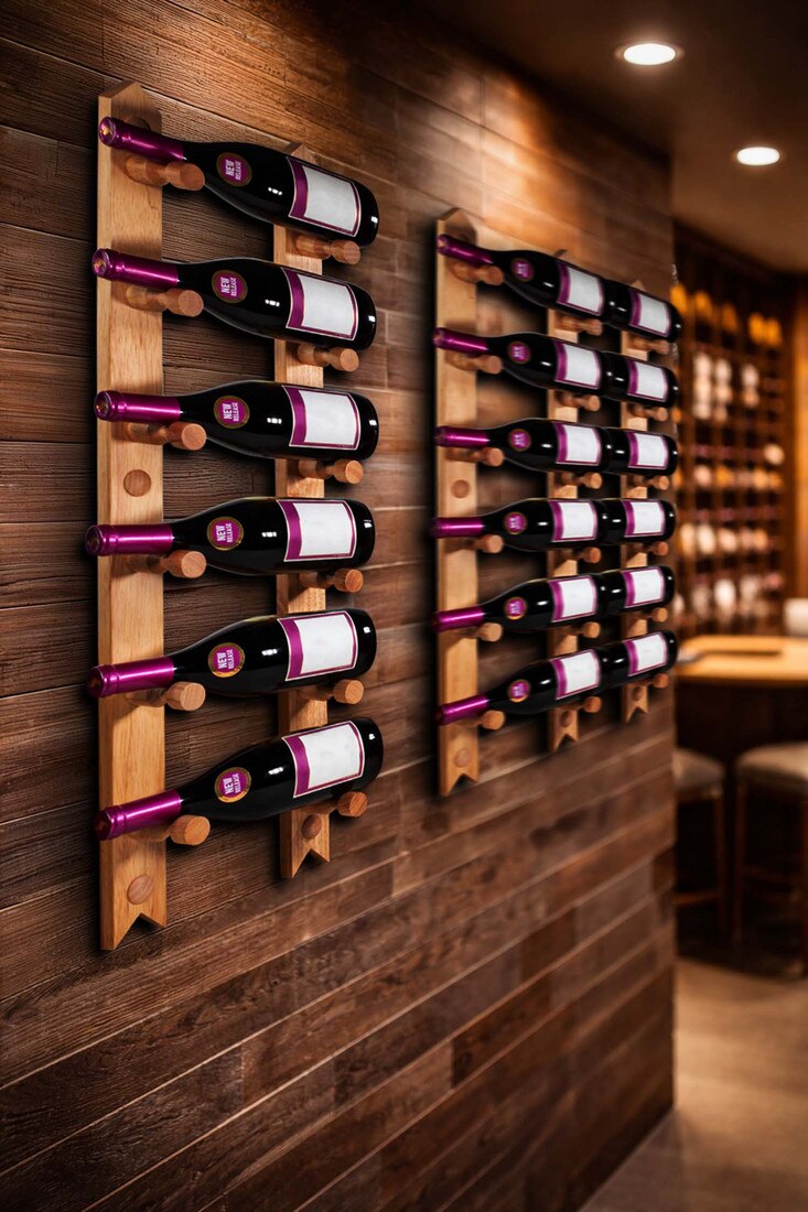 Modular Wall Mounted Wine Peg System for Modern Wine Walls – 6, 12 & 18 Bottle Kits
