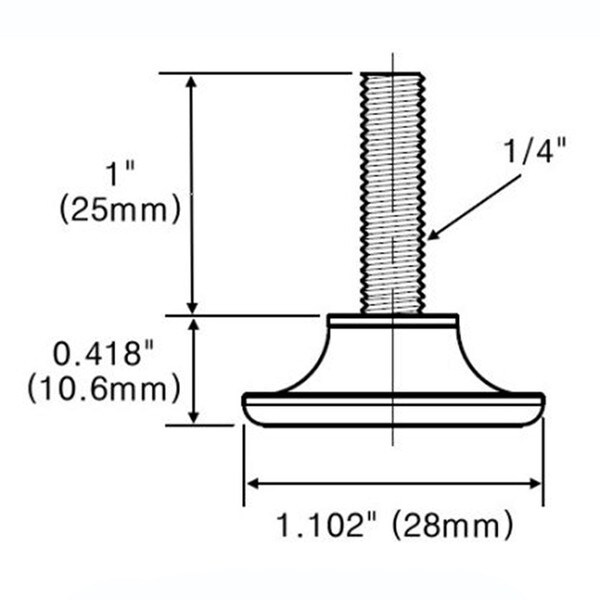 1/4-20 x 1in Long Stem | 1-1/8in Dia Clear K-Resin Base | Windsor Plastic Base Leveler | WL78 Series