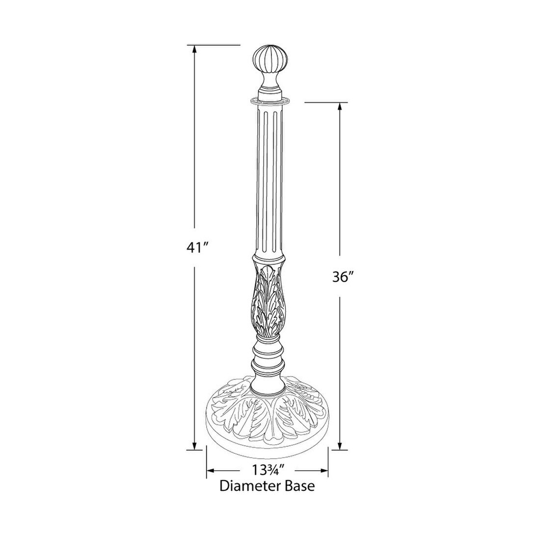 41in H | Medium English Sold Red Oak | Top 2 Shaft 3 | Round Acanthus Leaf Base Stanchion
