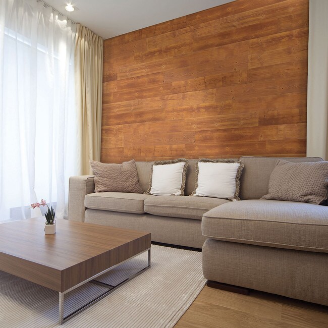 5-1/8in W x 3/16in Thick x 46-1/2in Long | Amber Finish Pine Planks | Wood Wallscapes Wallcovering